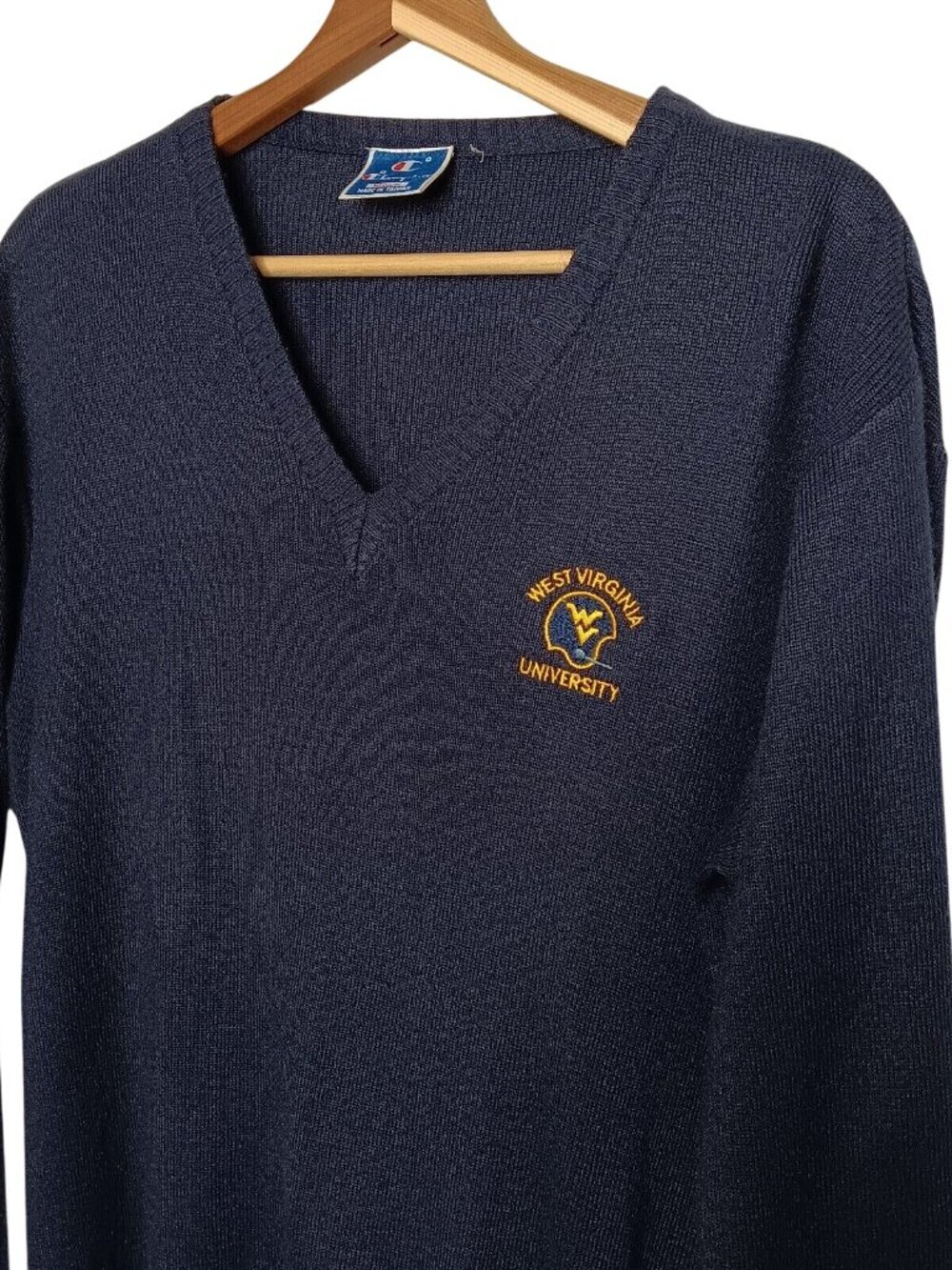 Vtg WVU Mountaineers Football Sweater M Champion V Neck West Virginia University